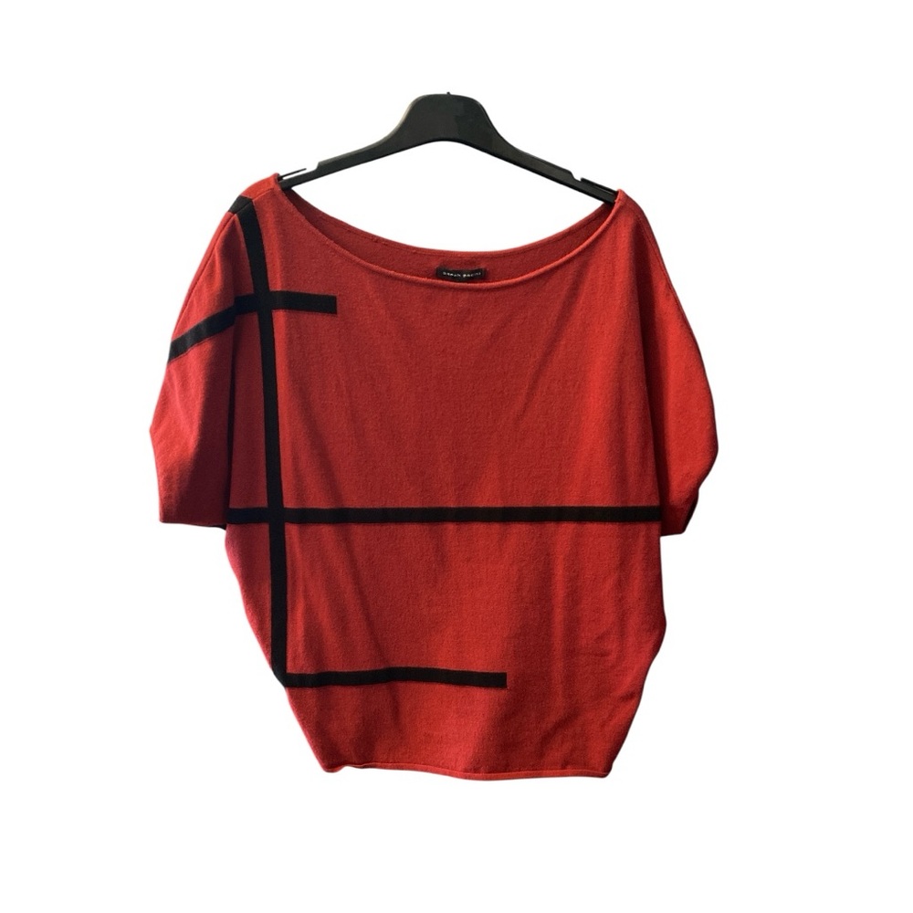 Sarah Pacini Geometric Shirt Sleeve Batwing Sweater One Size